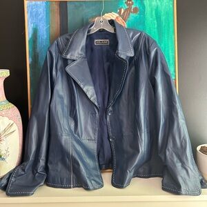 Womens Size XXL Blue GUILLAUME Button Up 100% Real Leather Jacket